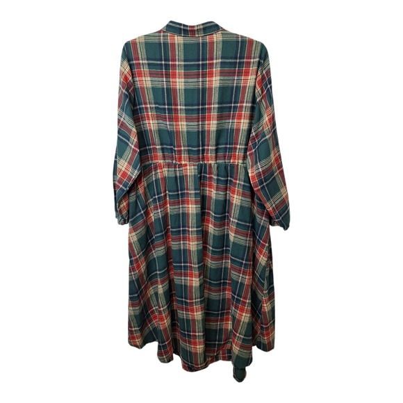 Bloomchic‎ Dress Womens US 26 Multicolor Plaid Midi  Long Sleeve Arc Hem Pockets - Picture 3 of 11